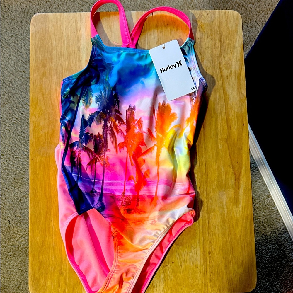 Hurley Kids Sunset Palm One Piece - Pink and Blue
